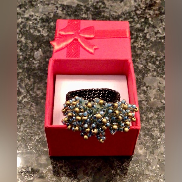 Turquoise & Gold Bead Cocktail Ring - 6.5 - Picture 4 of 5